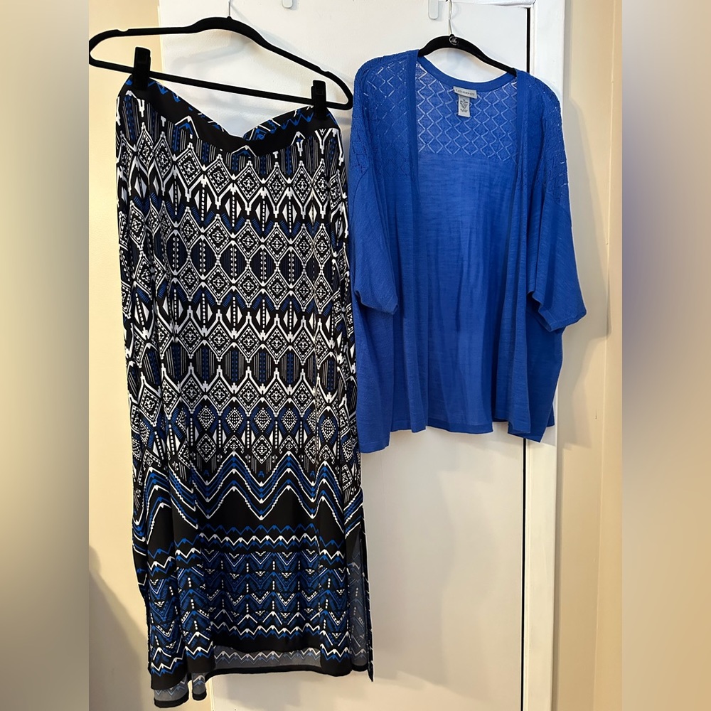 Lovely blue/black maxi skirt and cardigan combo